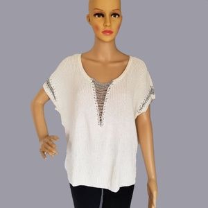 Jennifer Lopez White Knit Top with Chains XL